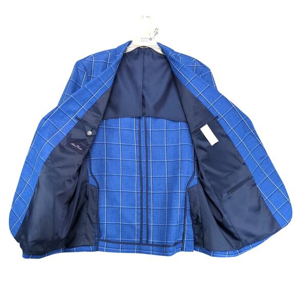 Alan Flusser Linen Blend Blue Plaid Sports Coat Men's 44R Blazer Jacket Tweed - Picture 3 of 10